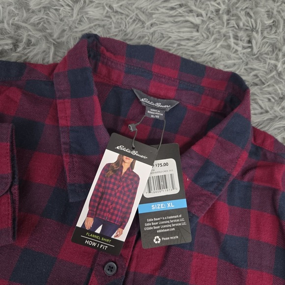 Eddie Bauer 256736 Womens XL Berry Crush Buffalo Check L/S Button Front Flannel‎ - Picture 1 of 6
